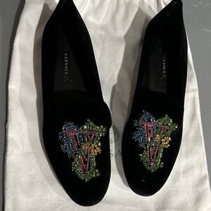 Versace Black Loafers with Multicolor Embellishments